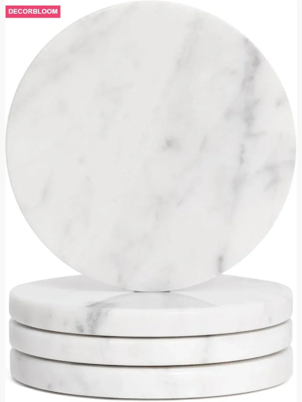 Set of 4 Stone Drink Coasters with Cork Backing - Natural Marble Design